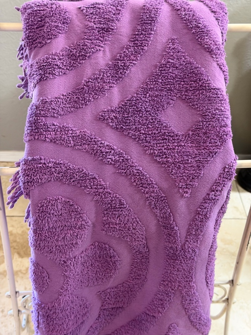 70’s Vintage Queen Size Purple Chenille Cottage Core Shabby Chic Flower Design